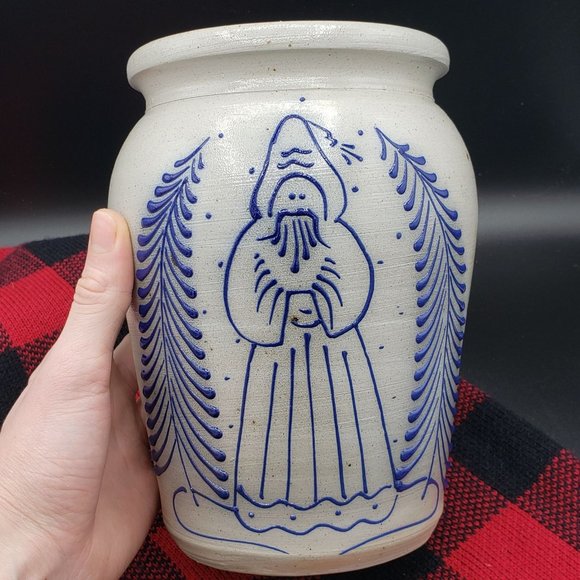 SOLD Eldreth Pottery Vase Santa Blue Salt Glaze 8" Signed Dated 1990 - Picture 12 of 12